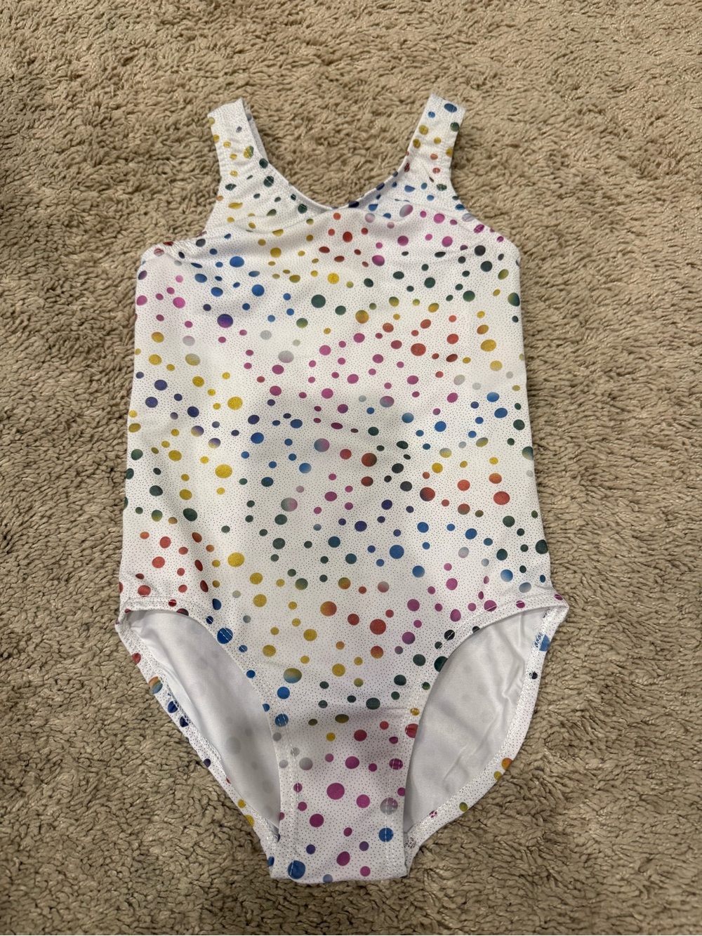 Wenchoice Girls Gymnastics Leotard Child Medium White Rainbow Polka Dot